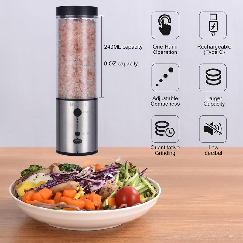 HOWTOOL Larger Capacity Electric Salt and Pepper Grinder Set, Rechargeable Salt and Pepper Shakers Set, Kitchen Gadgets Salt and Pepper Mill - Image 3